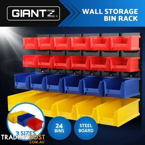 24 Bin Wall Mounted Rack Storage Tools Steel Board Organiser Work Bench Garage