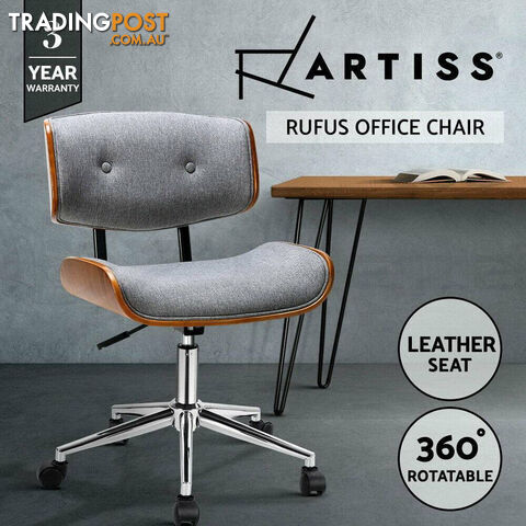 Artiss Executive Wooden Office Chair Fabric Computer Chairs Bentwood Seat Grey