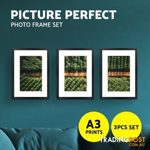 3 PCS Photo Frame Wall Set A3 Picture Home Decor Art Gift Present Black