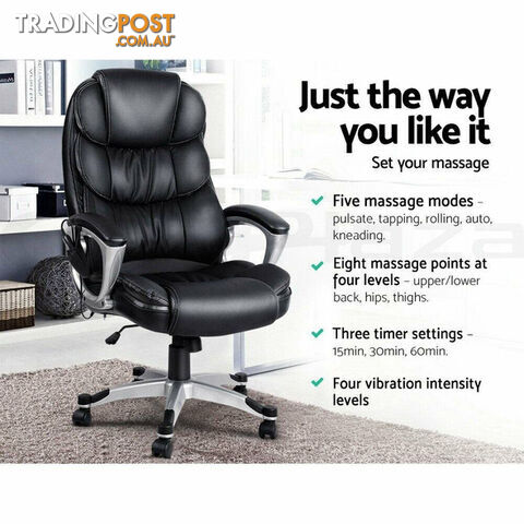 8 Point PU Leather Reclining Massage Chair - Black