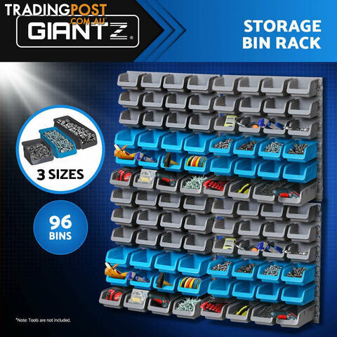 Giantz 96 Storage Bin Rack Wall-Mounted Tool Parts Garage Shelving Organiser