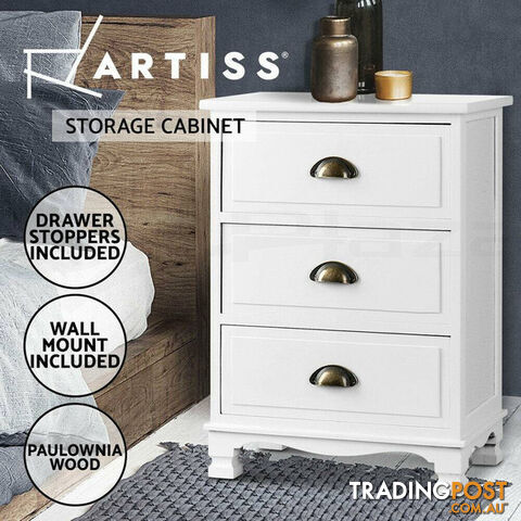 Artiss Vintage Bedside Table Chest Storage Cabinet Nightstand White