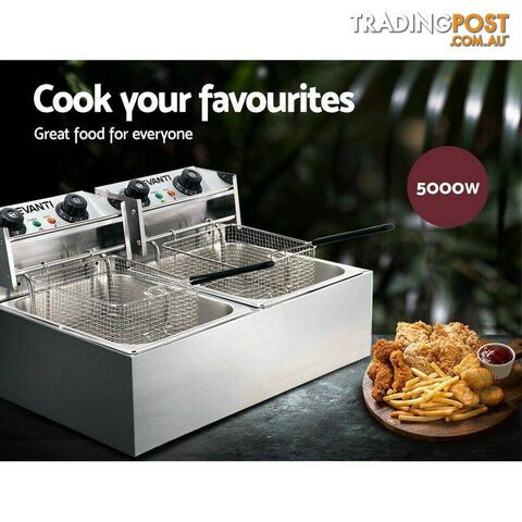 Devanti Electric Commercial Deep Fryer Twin Frying Basket Chip Cooker Kitchen