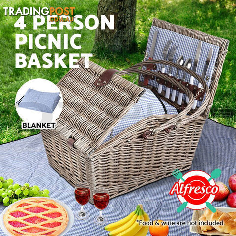 Alfresco Deluxe 4 Person Picnic Basket Baskets Outdoor Insulated Blanket