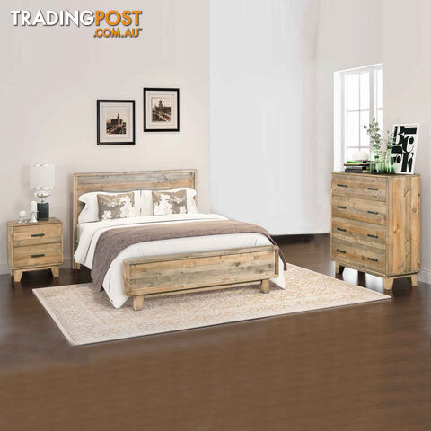 4 Pieces Bedroom Suite Double Size in Solid Wood Antique Design Light Brown Bed