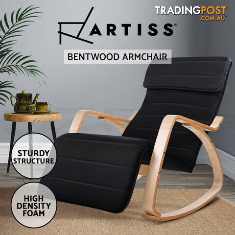 Artiss Fabric Rocking Armchair with Adjustable Footrest - Black