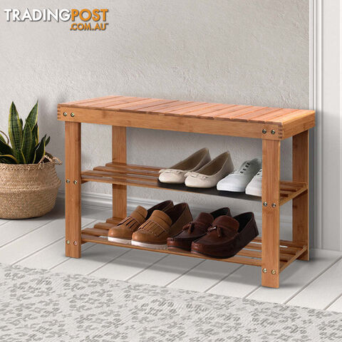 Artiss Bamboo Shoe Rack Wooden Seat Bench Organiser Shelf Stool