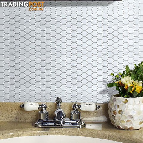 Tiles 3D Peel and Stick Wall Tile Hexagonal White (30cm x 30cm x 10 sheets)