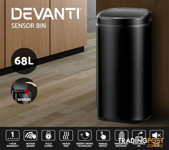 68L Motion Sensor Rubbish Bin - Black