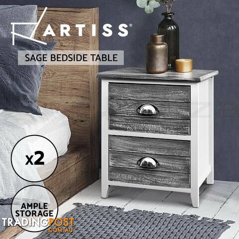 Artiss 2x Bedside Table Nightstands 2 Drawers Storage Cabinet Bedroom Side Grey