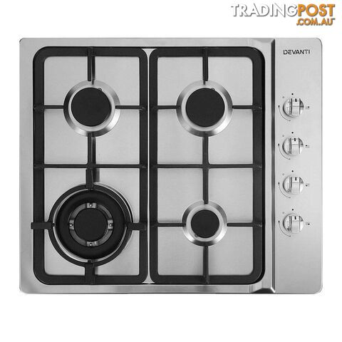Devanti Gas Cooktop 60cm Kitchen Stove 4 Burner Cook Top NG LPG Stainless Steel Silver