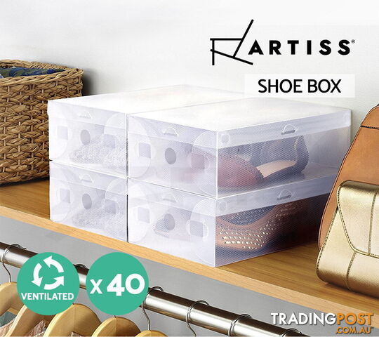 40pcs Clear Shoe Storage Box Transparent Foldable Stackable Boxes Organize Home