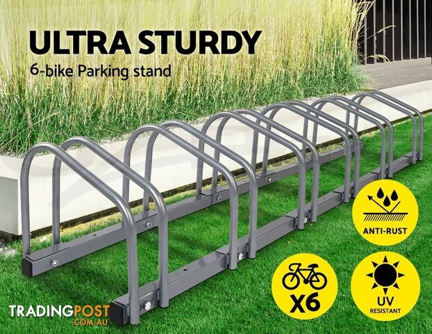 6 Bike Floor Parking Rack Instant Storage Stand Bicycle Cycling Portable Racks Silver
