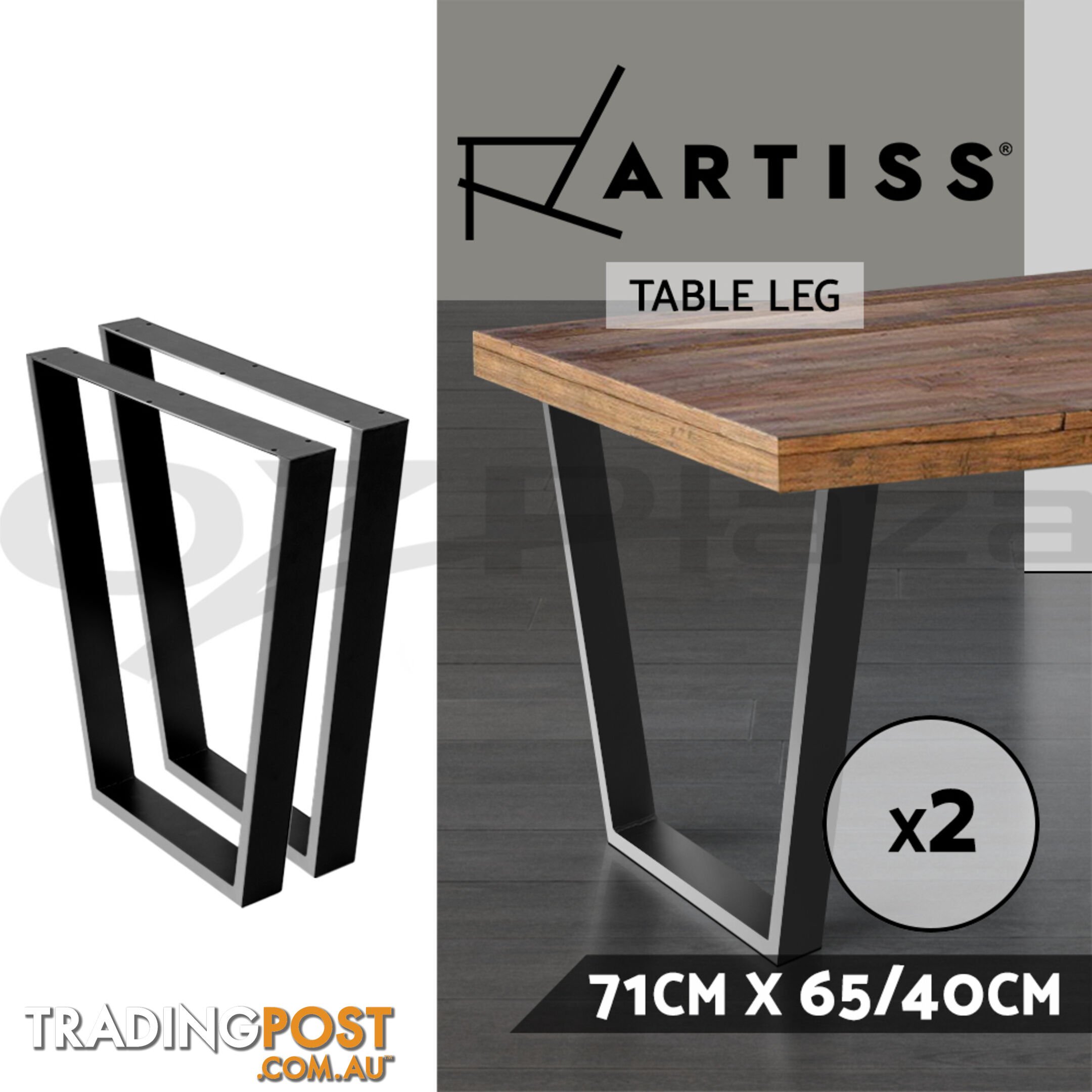 2x Coffee Dining Table Legs Steel Industrial Vintage Bench Metal Trapezoid 710MM