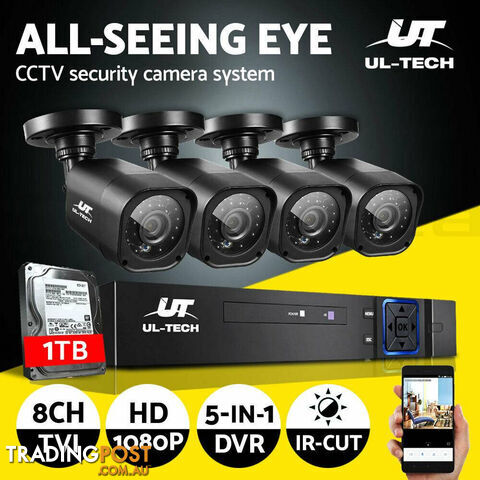 UL-tech Home CCTV Security System Camera 4CH DVR 1080P 1500TVL 1TB Outdoor Home