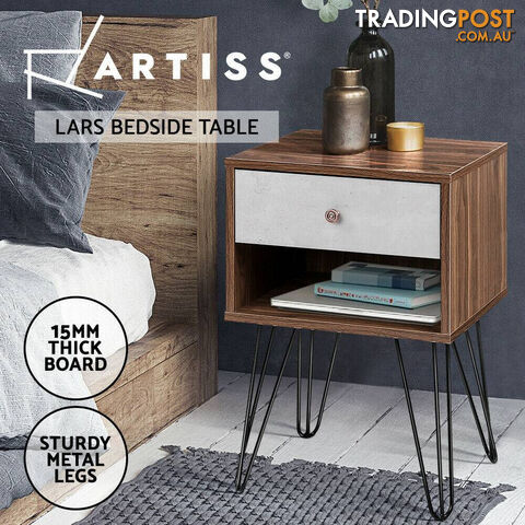 Artiss Bedside Table with Drawer - Grey & Walnut