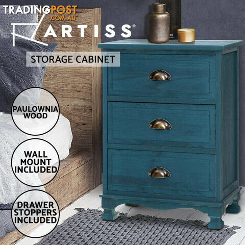 Artiss Bedside Tables Drawers Side Table Cabinet Vintage Blue Storage Nightstand