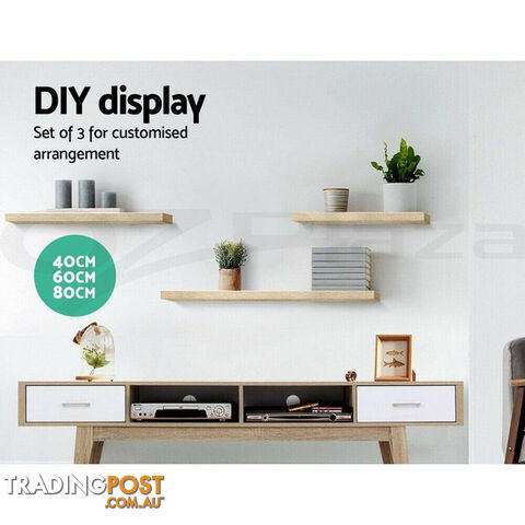 Artiss 3pcs Wall Floating Shelf Set DIY Mount Storage Book Display Rack Oak