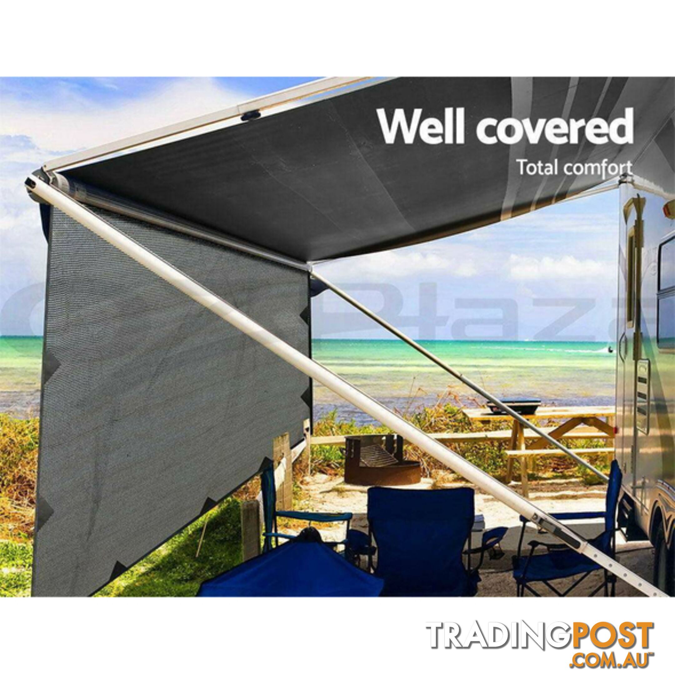 3.4M Caravan Privacy Screens 1.95m Roll Out Awning End Wall Side Sun Shade