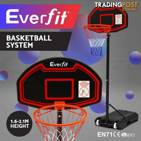 Everfit 2.1M Adjustable Portable Basketball Stand Hoop System Rim Black