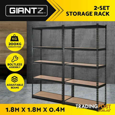 2x1.8M 5-Shelves Steel Warehouse Shelving Racking Garage Storage Rack Black