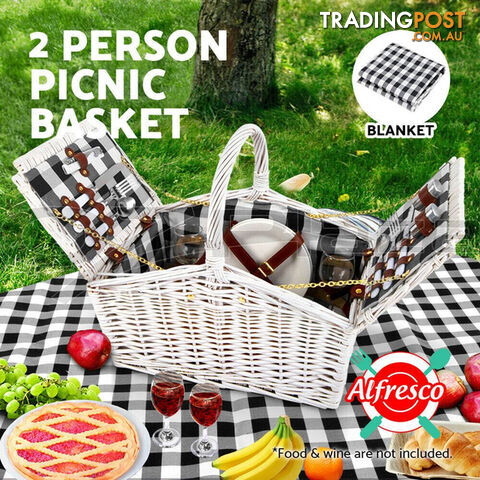 Alfresco 2 Person Picnic Basket Baskets White Deluxe Outdoor Corporate Blanket Park