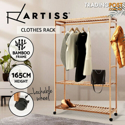 Artiss Bamboo Clothes Rack Coat Stand Garment Hanger Wardrobe Portable Airer
