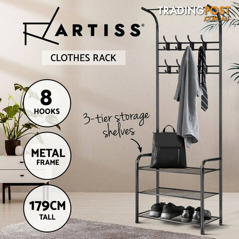 Artiss Clothes Rack Coat Stand Garment Portable Hanger Airer Organiser Shoe Storage Metal Black