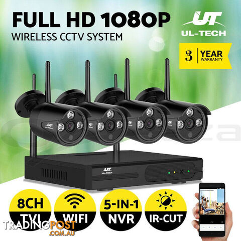 UL-Tech CCTV Wireless Security System 2TB 8CH NVR 1080P 4 Camera Sets