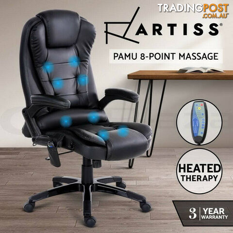 8 Point PU Leather Reclining Massage Chair - Black