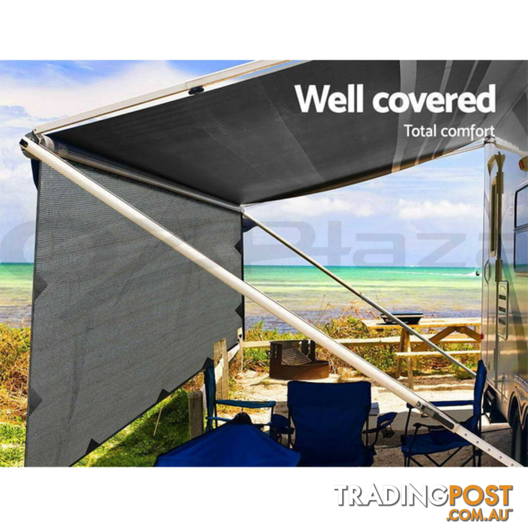 4.6M Caravan Privacy Screens 1.95m Roll Out Awning End Wall Side Sun Shade