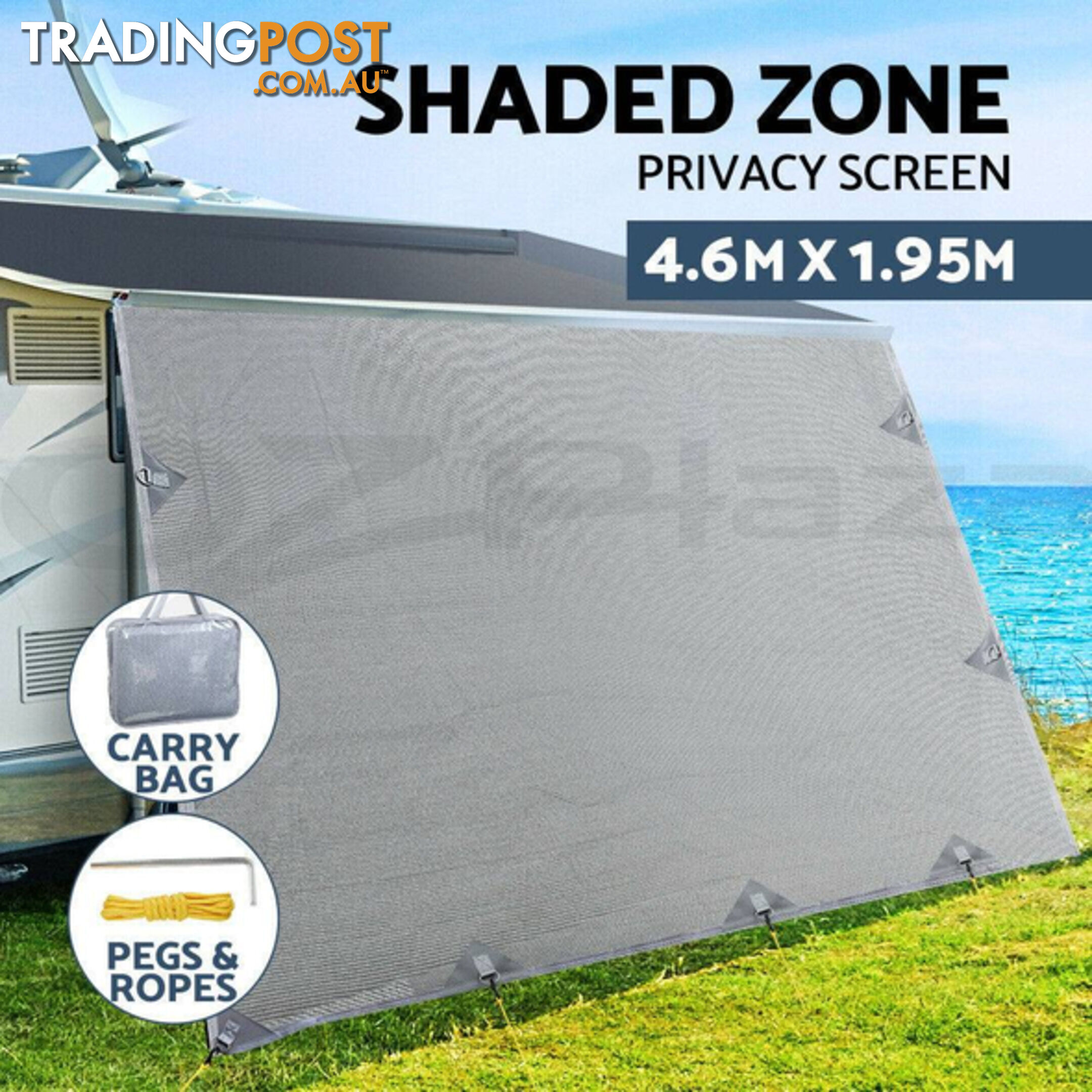 4.6M Caravan Privacy Screens 1.95m Roll Out Awning End Wall Side Sun Shade