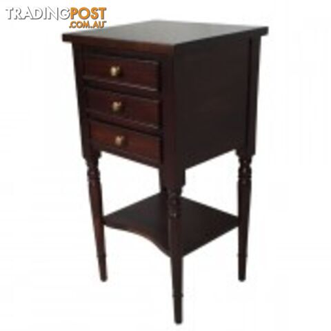 Solid Mahogany Wood Side Table with 3 drawers