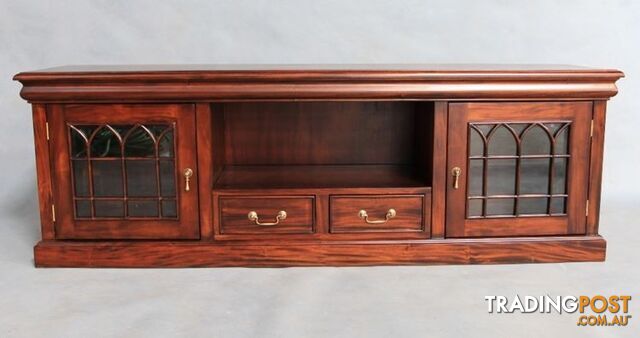 Solid Mahogany Wood 2 Door TV Cabinet With Drawers