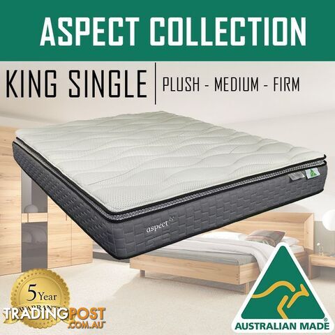 Australian Made Pillow Top Spring Mattress - 10 Years Warranty - King Single Size - ASPECT - photo 2 of 4