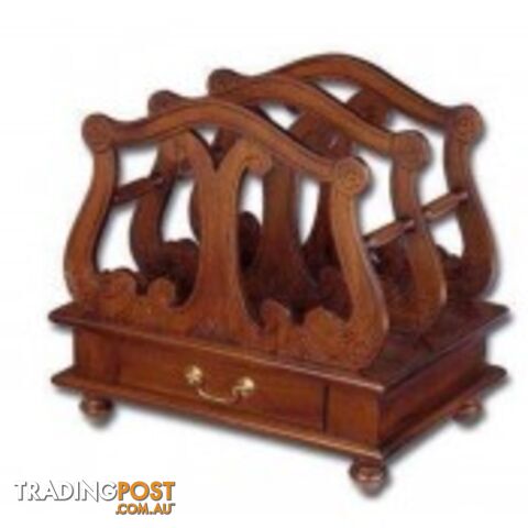 Mahogany Wood Magazine Rack With Drawer