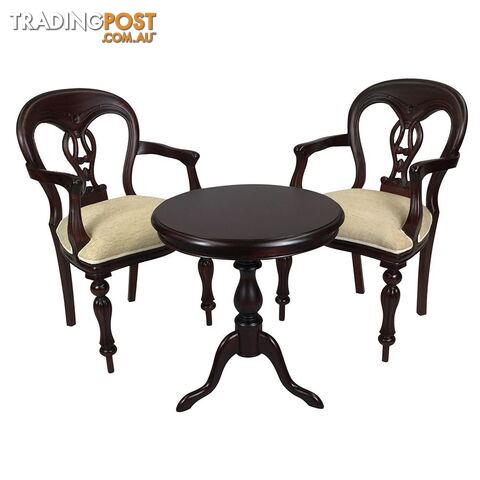 Solid Mahogany Wood Table Set with 2 Fiddle Back Arm Chairs