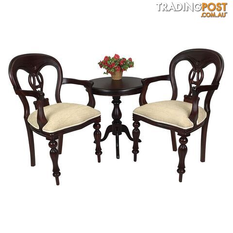 Solid Mahogany Wood Table Set with 2 Fiddle Back Arm Chairs - photo 3 of 13