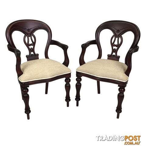 Solid Mahogany Wood Table Set with 2 Fiddle Back Arm Chairs - photo 4 of 13