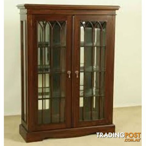 Solid Mahogany Display Cabinet / Vitrine with Glass Doors