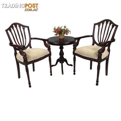 Solid Mahogany Table Set with 2 Hyper Flute Leg Arm Chairs