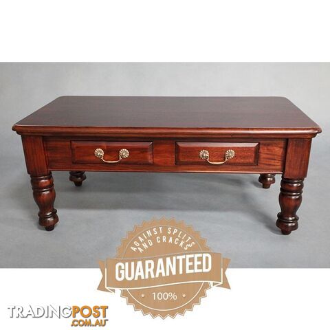 Solid Mahogany Wood Rectangular Coffee Table with Drawers