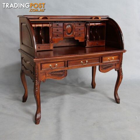 Solid Mahogany Wood Rolltop Writing Desk