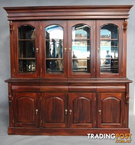 Solid Mahogany 4 Door Display Cabinet / Bookcase