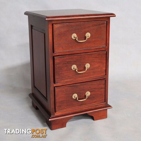 Solid Mahogany Wood Bedside Table with 3 Drawers