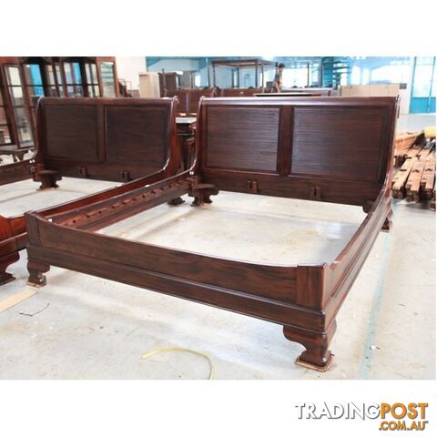 Solid Mahogany Wood Vanessa Queen / King Size Low Foot Sleigh Bed