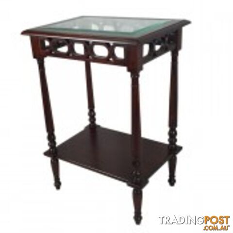 Solid Mahogany Wood Rectangular Glass top SideTable