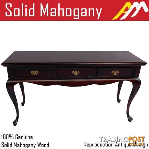 Solid Mahogany Wood Hall Table With 3 Drawers