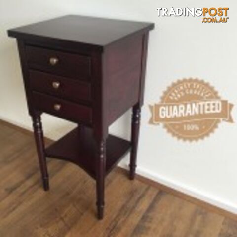 Mahogany Side Table with Shelf & 3 Drawers