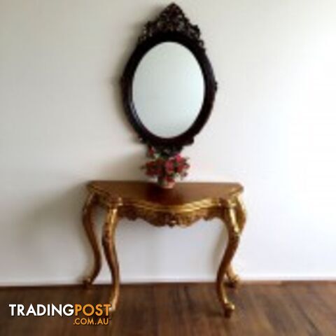 Solid Mahogany Wood Serpentine Hall Table & Mirror